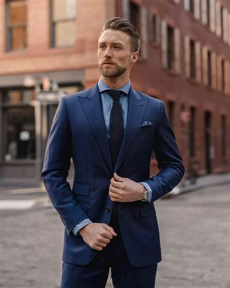 black suit navy shirt
